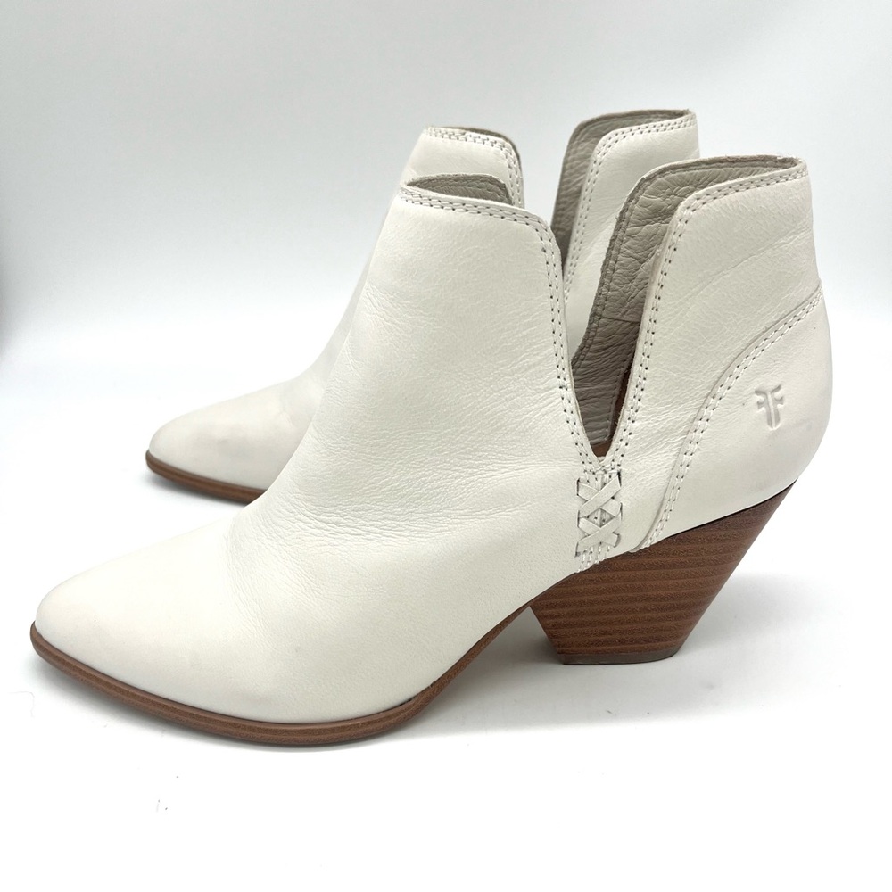 Cream White Frye Reina Cutout Booties Women’s Size 8 1/2 Leather Ankle Boots - Picture 3 of 7